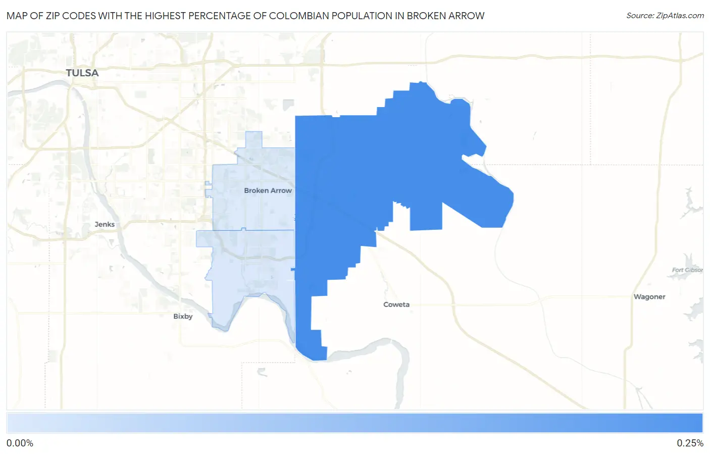 Zip Codes with the Highest Percentage of Colombian Population in Broken Arrow Map