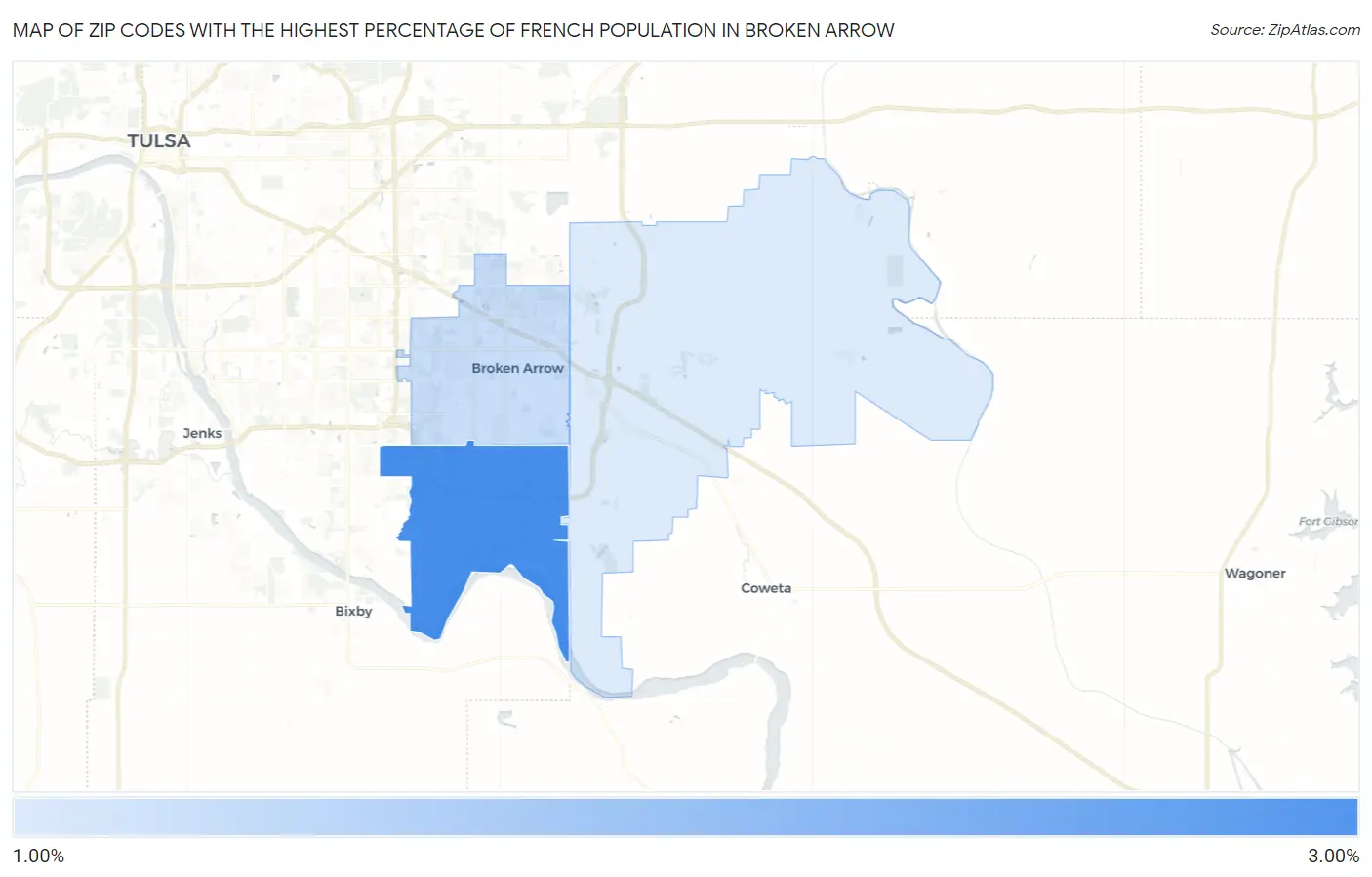 Zip Codes with the Highest Percentage of French Population in Broken Arrow Map