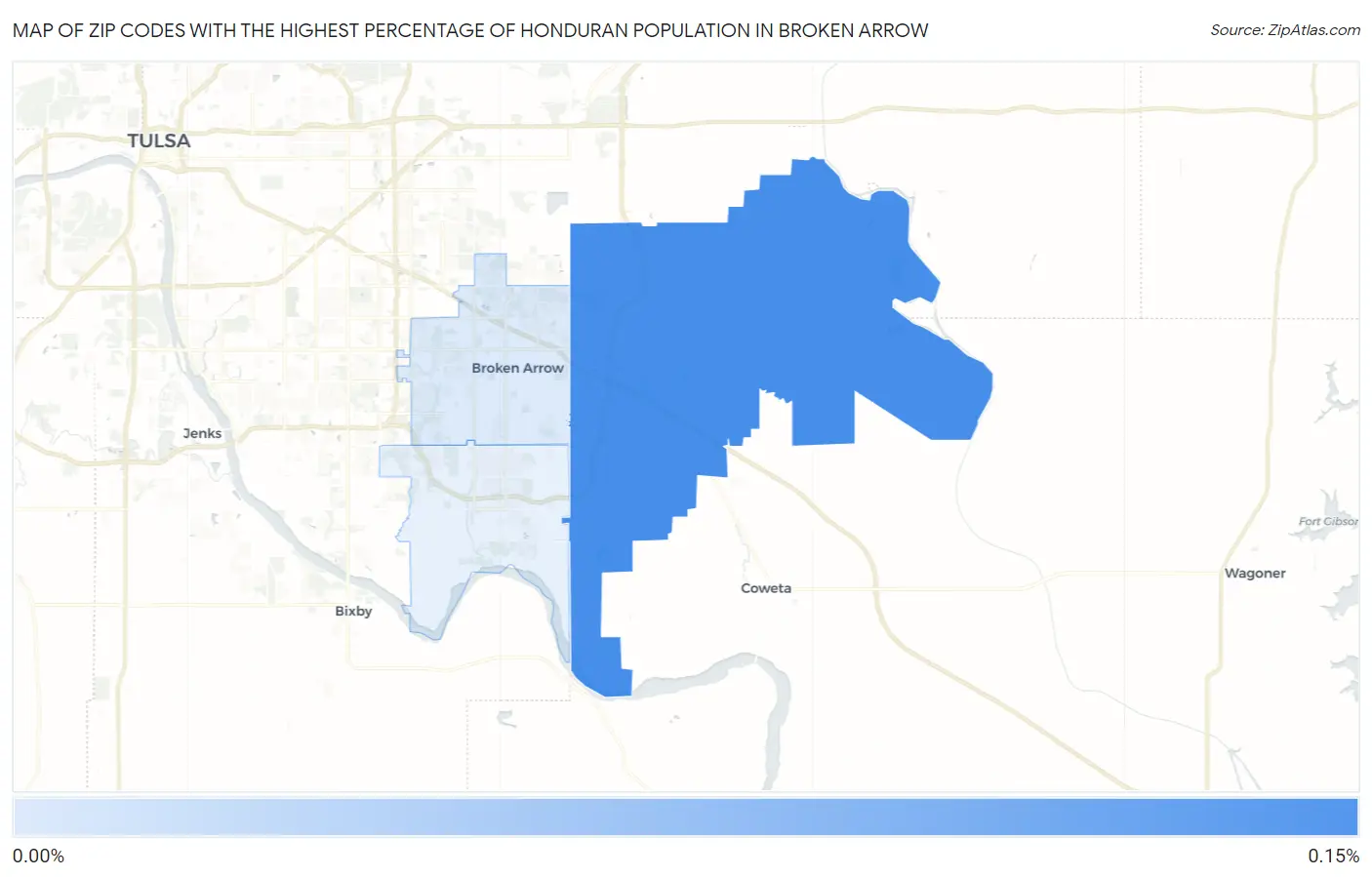 Zip Codes with the Highest Percentage of Honduran Population in Broken Arrow Map