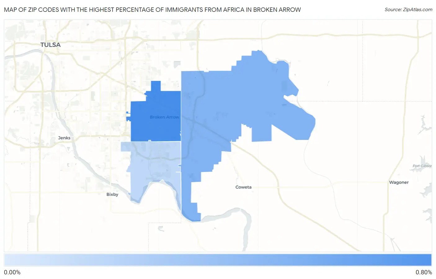 Zip Codes with the Highest Percentage of Immigrants from Africa in Broken Arrow Map