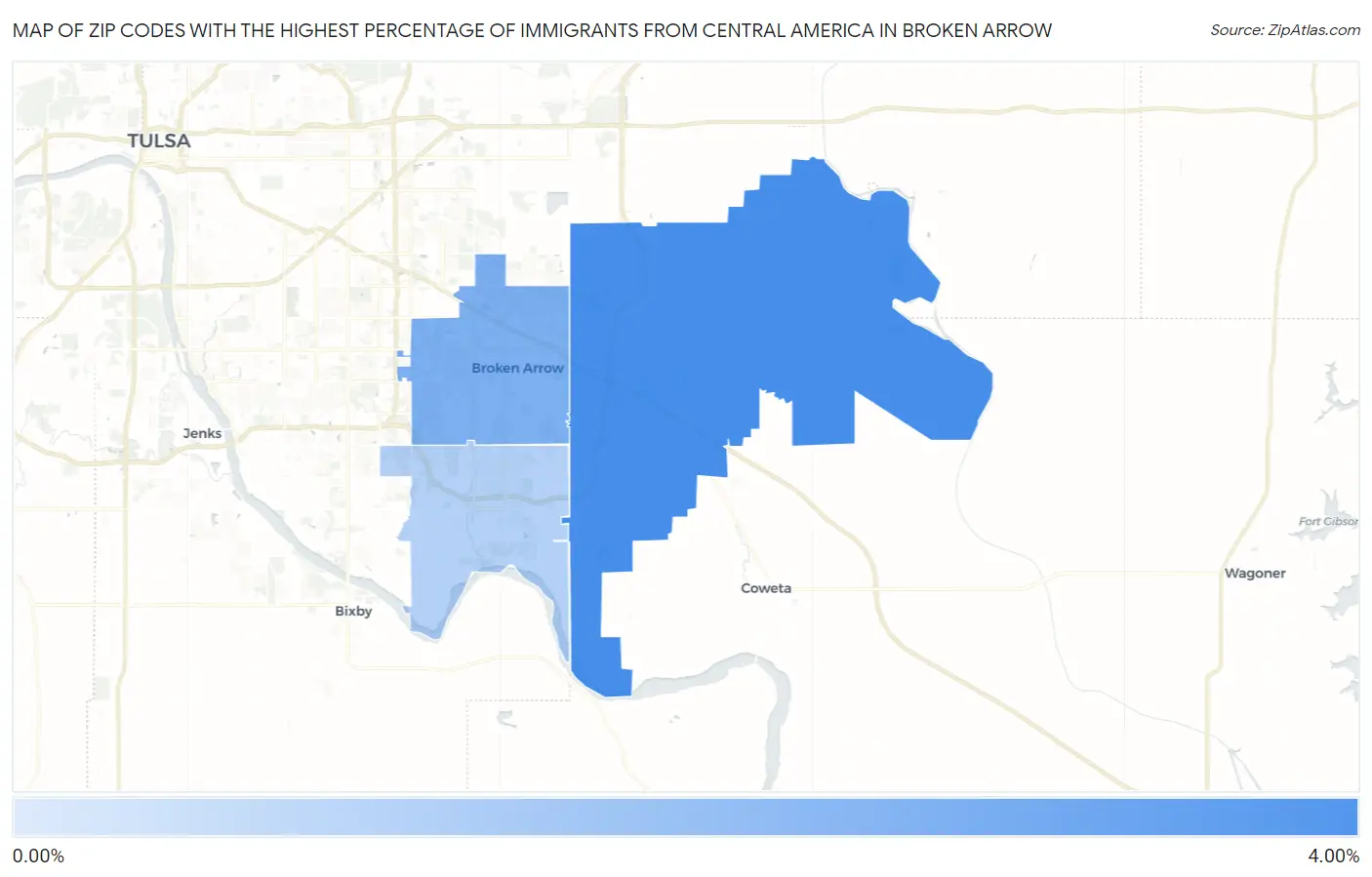 Zip Codes with the Highest Percentage of Immigrants from Central America in Broken Arrow Map