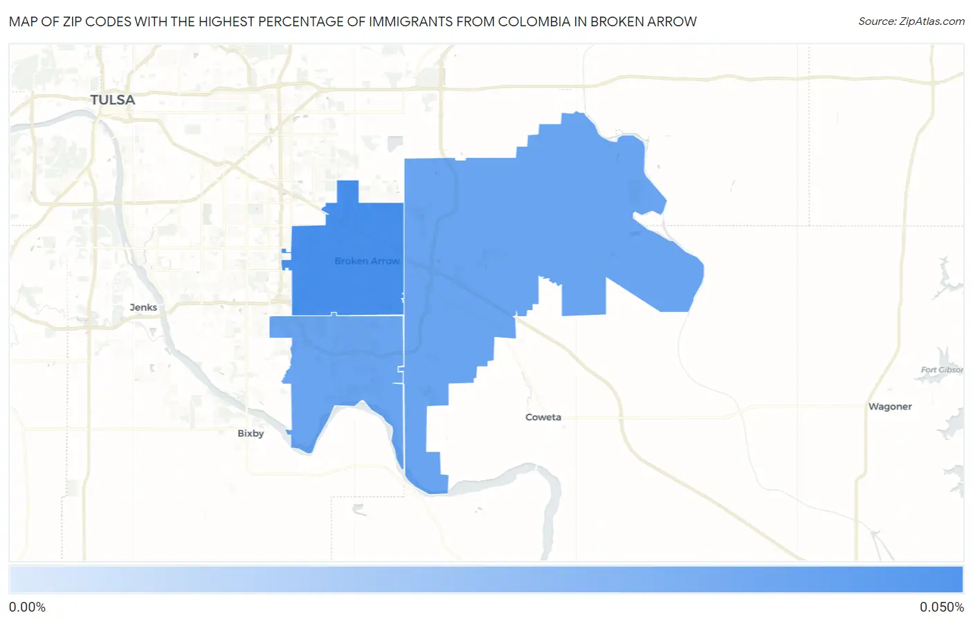 Zip Codes with the Highest Percentage of Immigrants from Colombia in Broken Arrow Map
