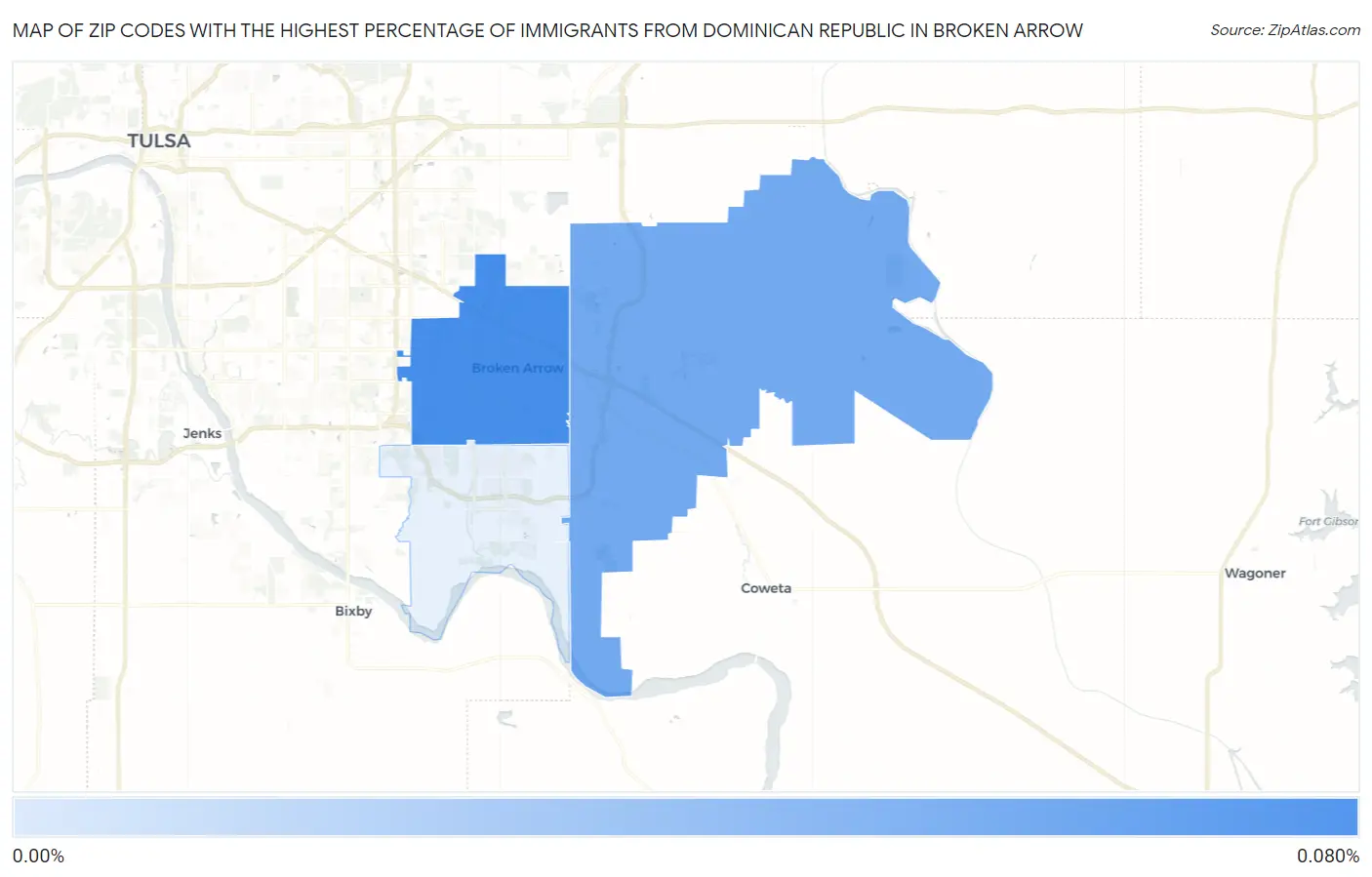 Zip Codes with the Highest Percentage of Immigrants from Dominican Republic in Broken Arrow Map