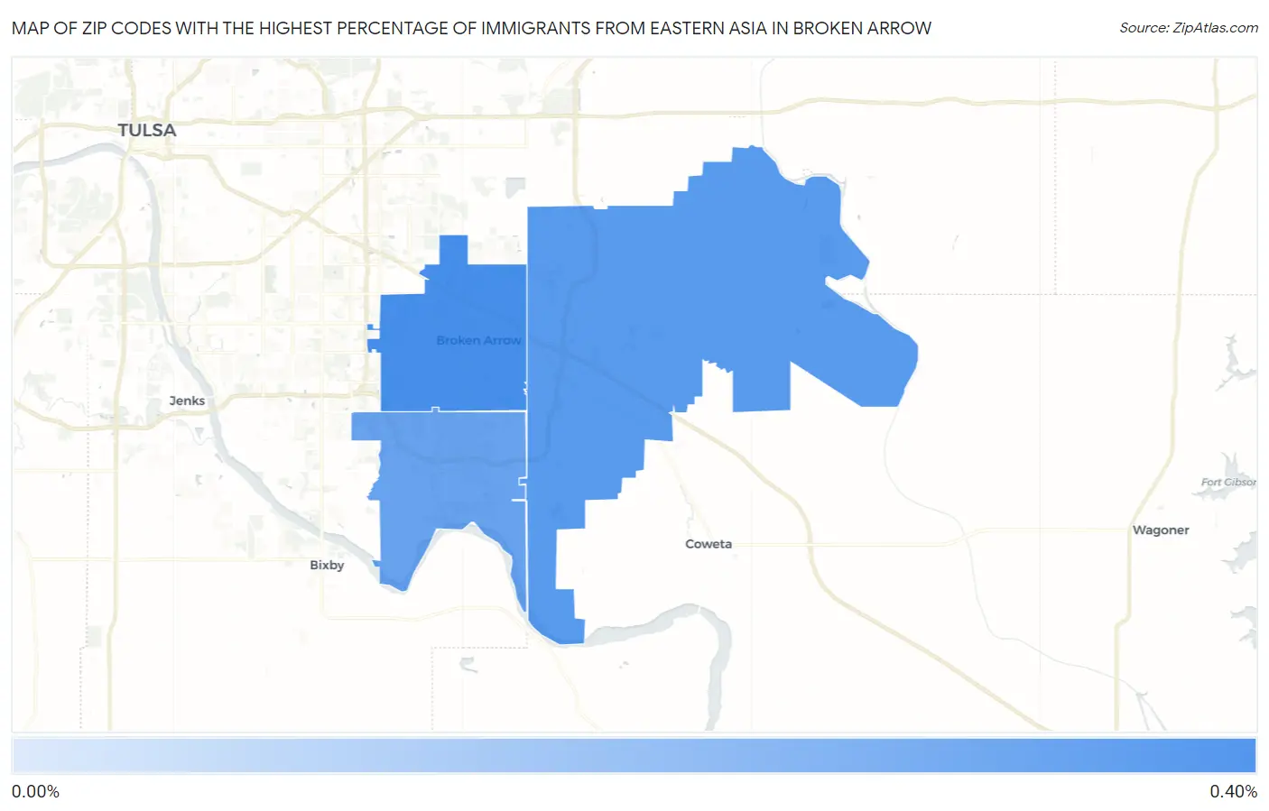 Zip Codes with the Highest Percentage of Immigrants from Eastern Asia in Broken Arrow Map