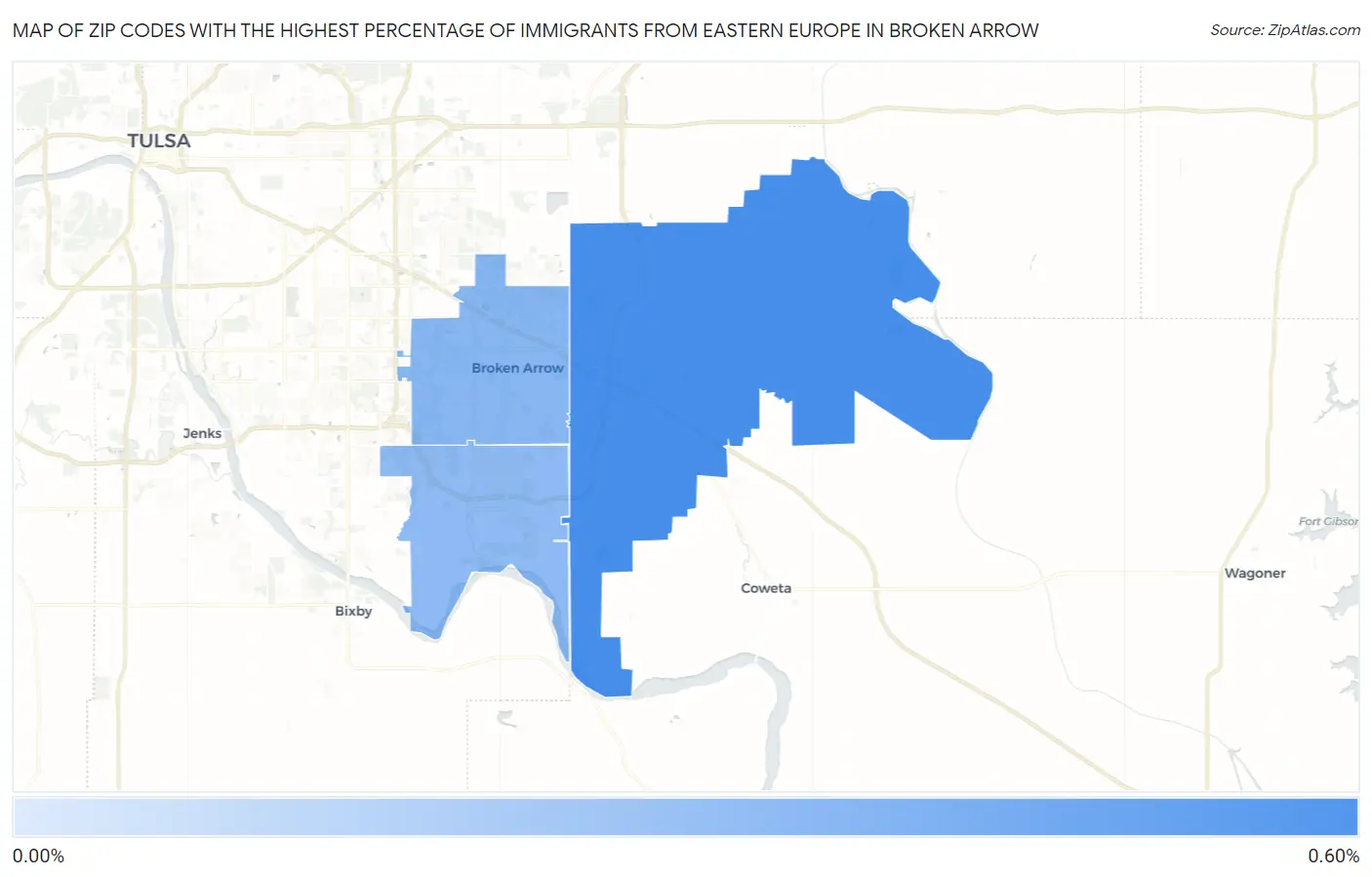 Zip Codes with the Highest Percentage of Immigrants from Eastern Europe in Broken Arrow Map