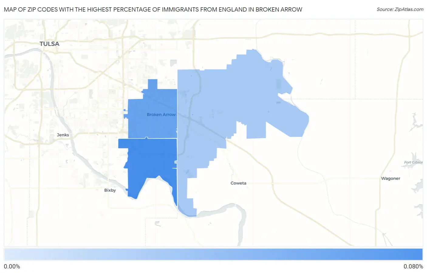 Zip Codes with the Highest Percentage of Immigrants from England in Broken Arrow Map
