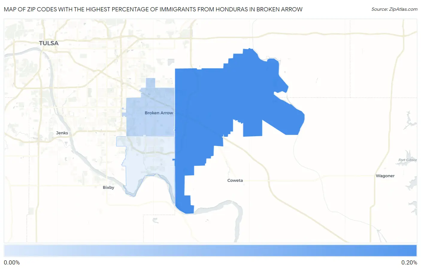 Zip Codes with the Highest Percentage of Immigrants from Honduras in Broken Arrow Map