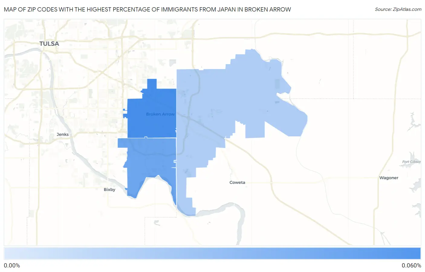 Zip Codes with the Highest Percentage of Immigrants from Japan in Broken Arrow Map