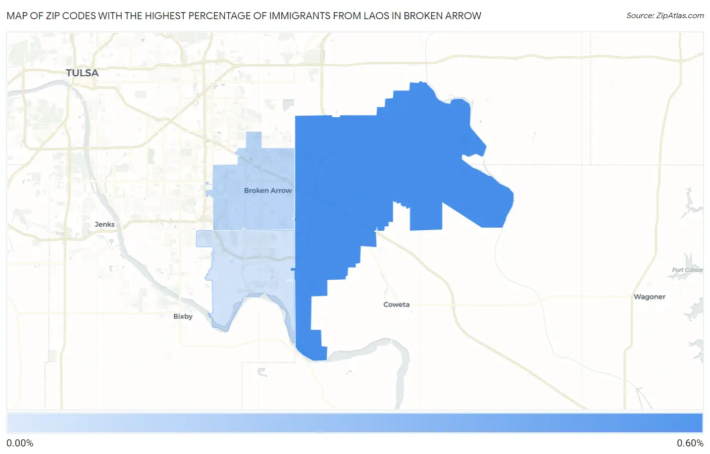 Zip Codes with the Highest Percentage of Immigrants from Laos in Broken Arrow Map