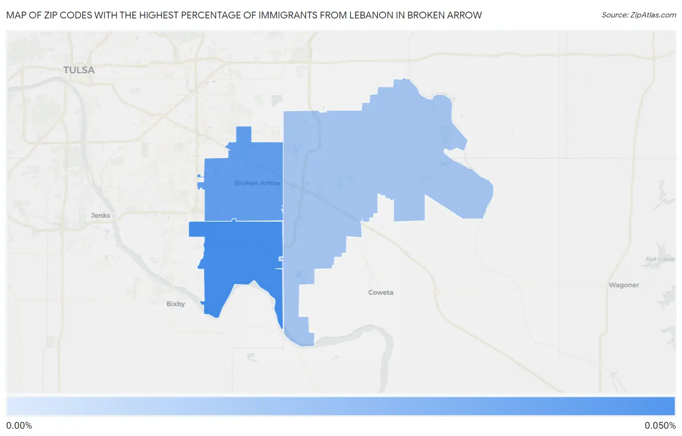 Zip Codes with the Highest Percentage of Immigrants from Lebanon in Broken Arrow Map