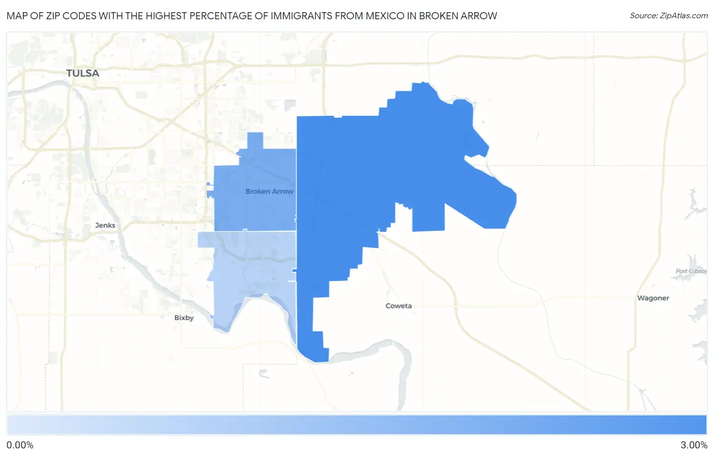 Zip Codes with the Highest Percentage of Immigrants from Mexico in Broken Arrow Map