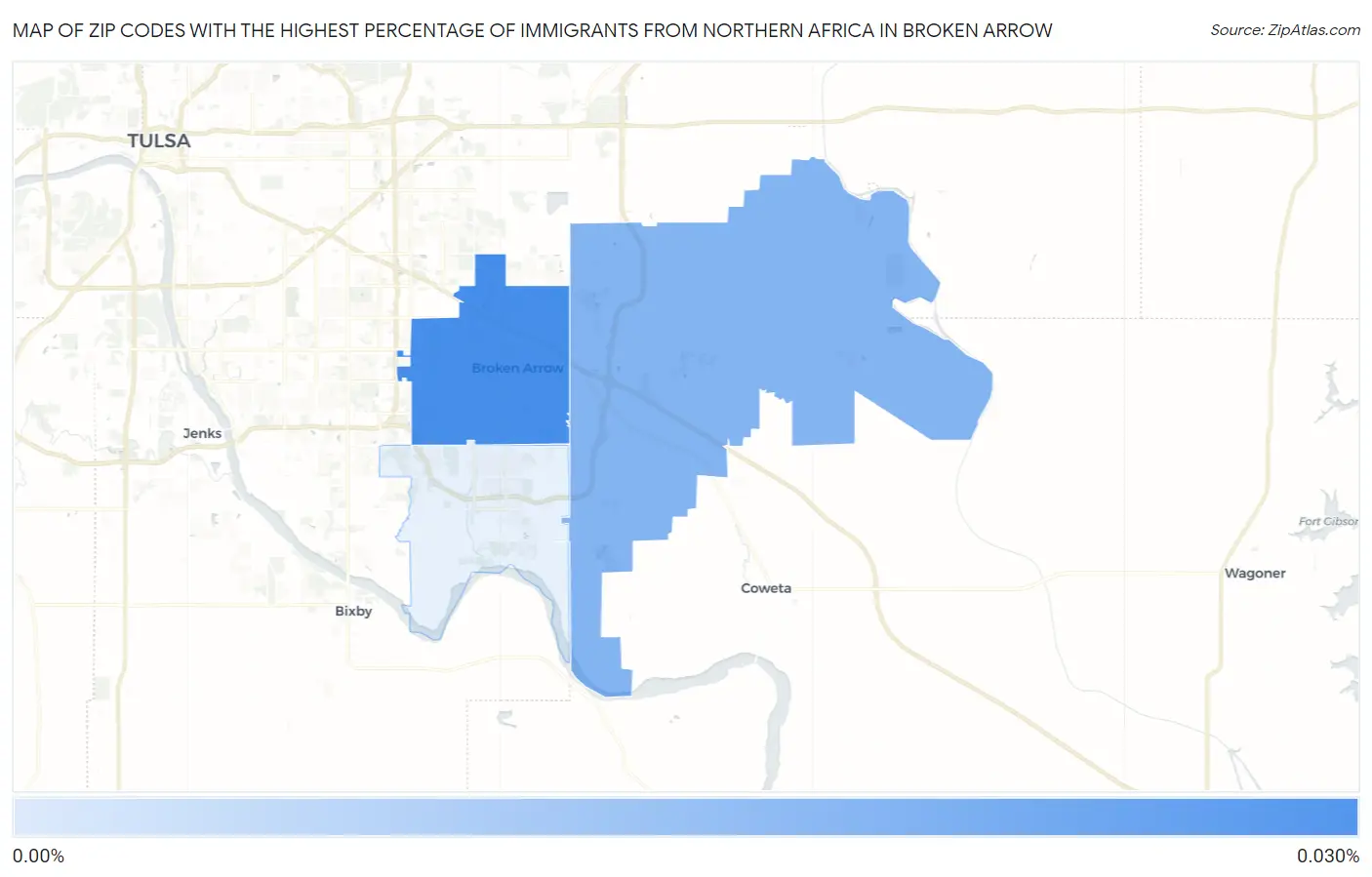 Zip Codes with the Highest Percentage of Immigrants from Northern Africa in Broken Arrow Map