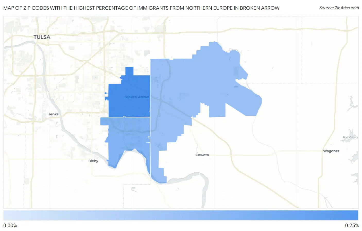 Zip Codes with the Highest Percentage of Immigrants from Northern Europe in Broken Arrow Map