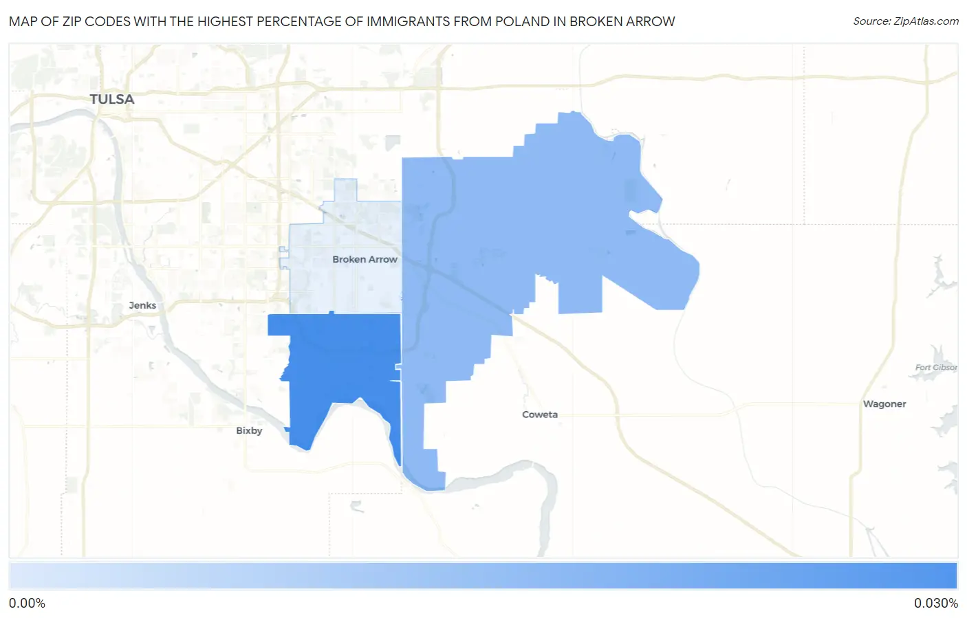 Zip Codes with the Highest Percentage of Immigrants from Poland in Broken Arrow Map