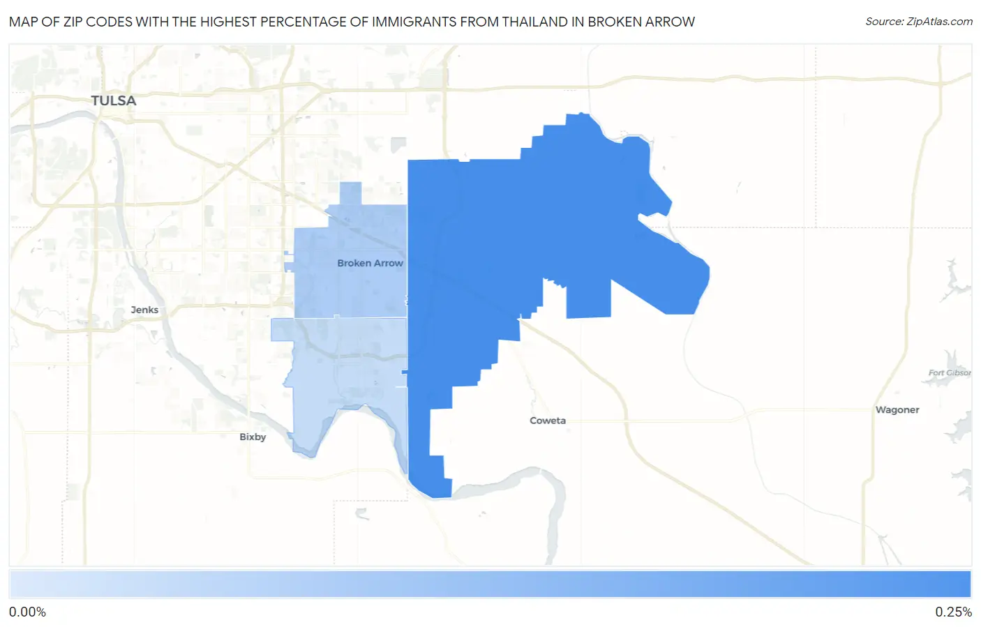 Zip Codes with the Highest Percentage of Immigrants from Thailand in Broken Arrow Map