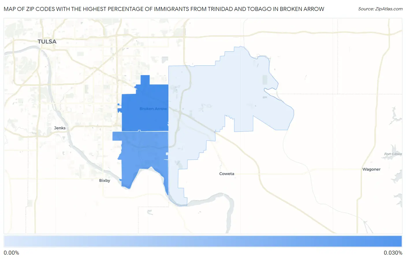 Zip Codes with the Highest Percentage of Immigrants from Trinidad and Tobago in Broken Arrow Map