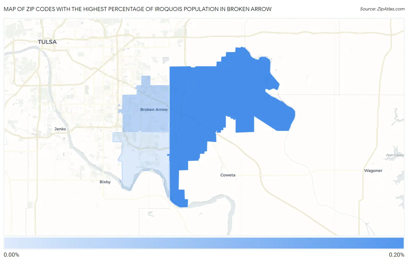 Zip Codes with the Highest Percentage of Iroquois Population in Broken Arrow Map