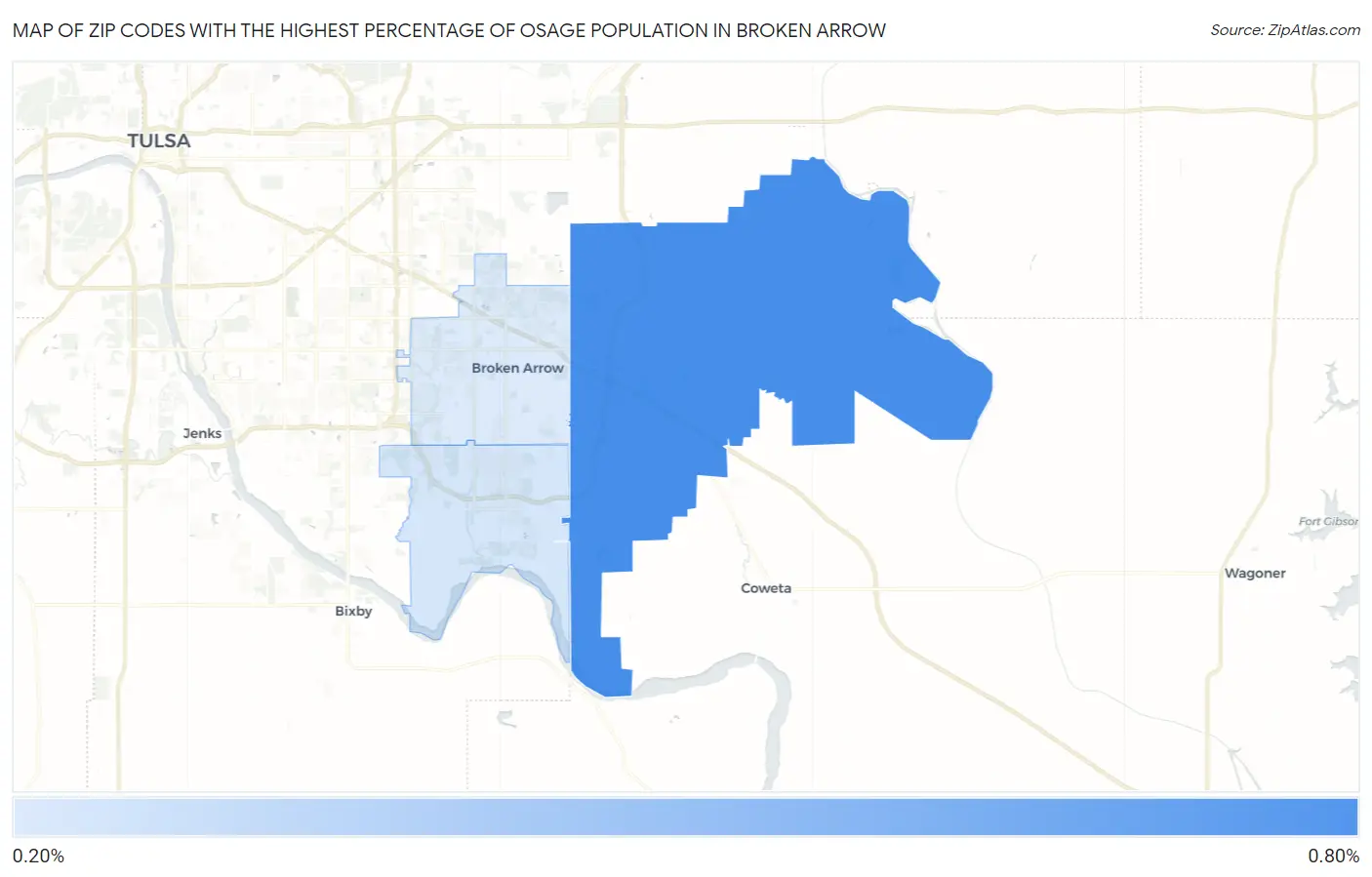 Zip Codes with the Highest Percentage of Osage Population in Broken Arrow Map
