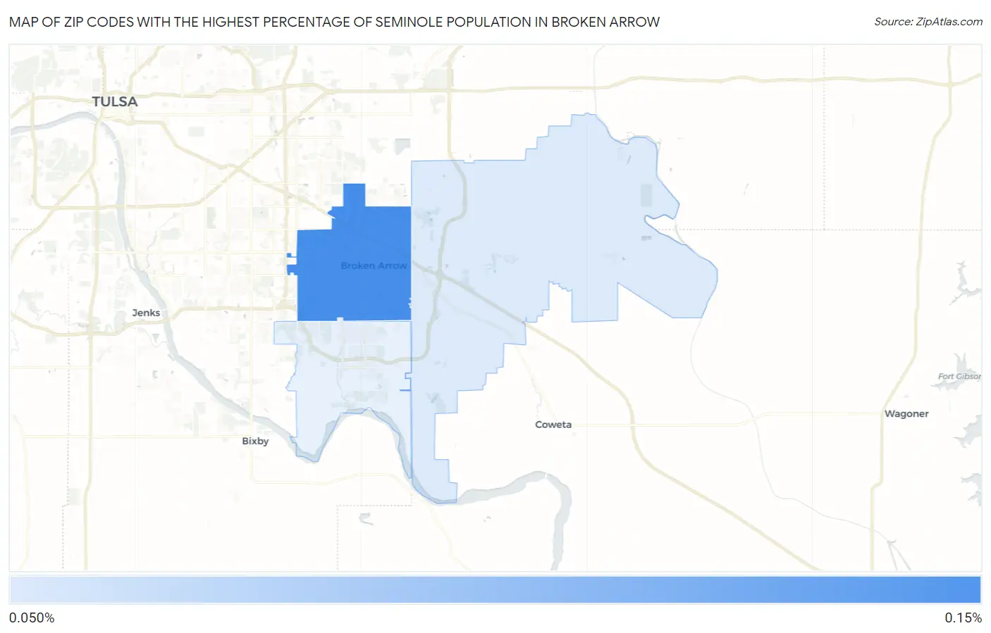 Zip Codes with the Highest Percentage of Seminole Population in Broken Arrow Map