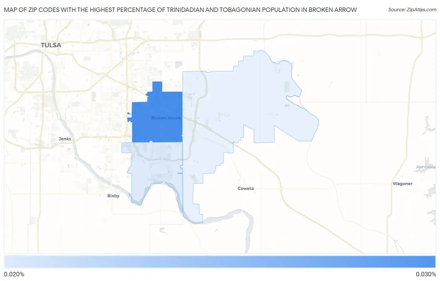 Zip Codes with the Highest Percentage of Trinidadian and Tobagonian Population in Broken Arrow Map