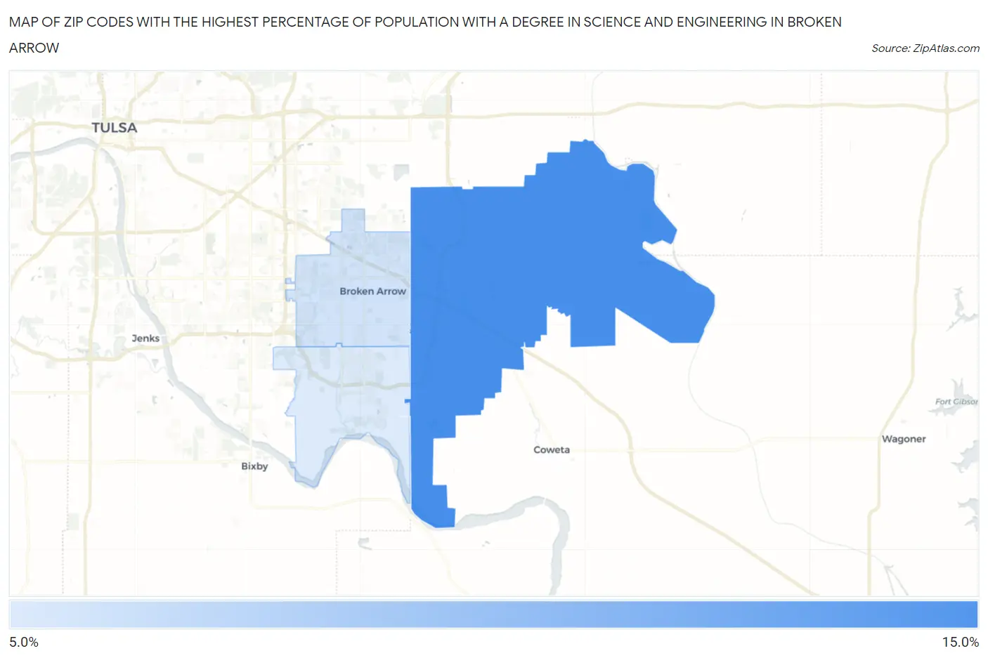 Zip Codes with the Highest Percentage of Population with a Degree in Science and Engineering in Broken Arrow Map