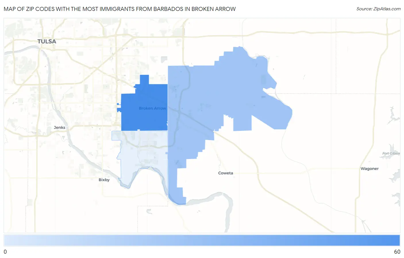Zip Codes with the Most Immigrants from Barbados in Broken Arrow Map