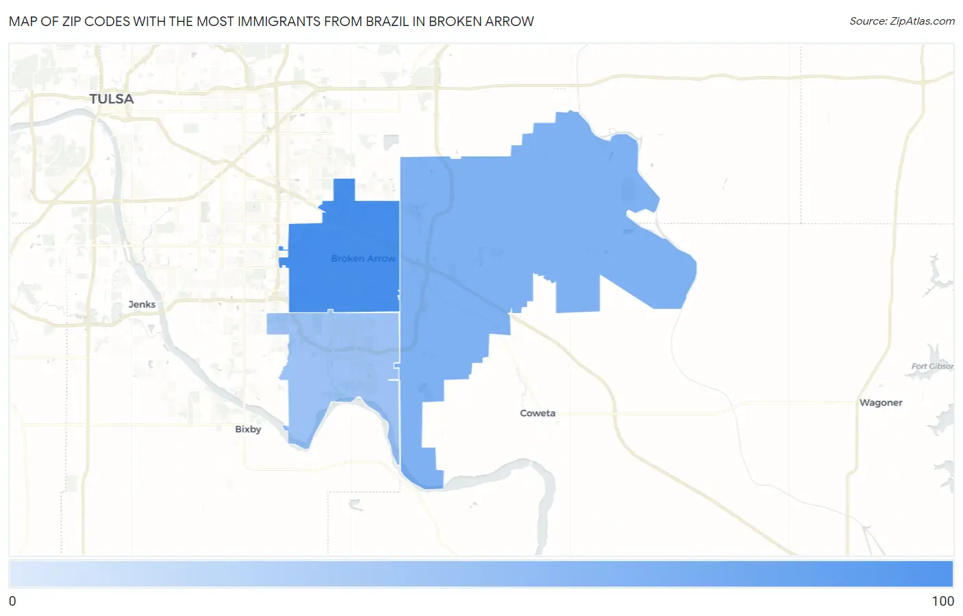 Zip Codes with the Most Immigrants from Brazil in Broken Arrow Map