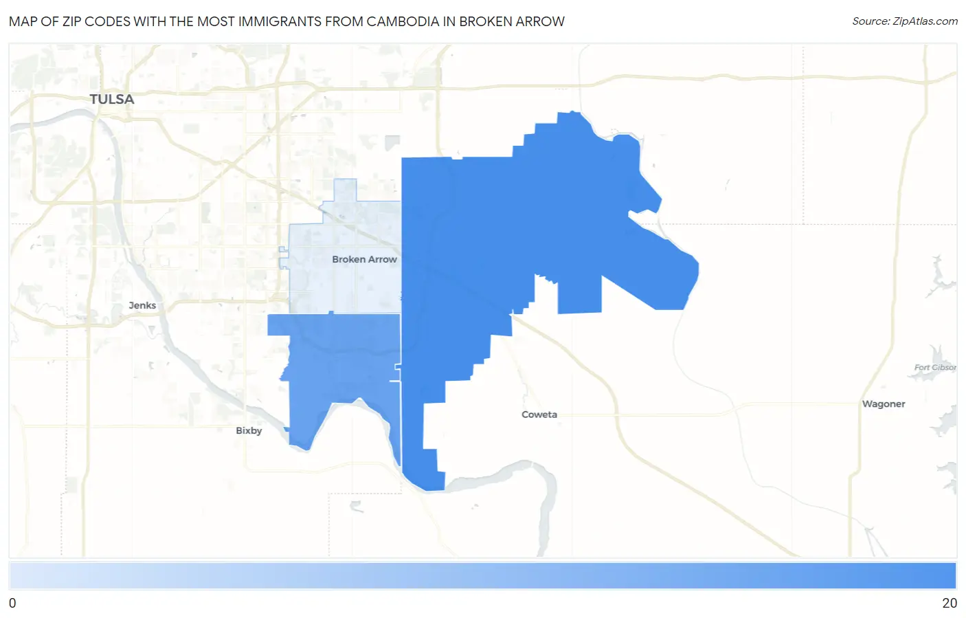 Zip Codes with the Most Immigrants from Cambodia in Broken Arrow Map