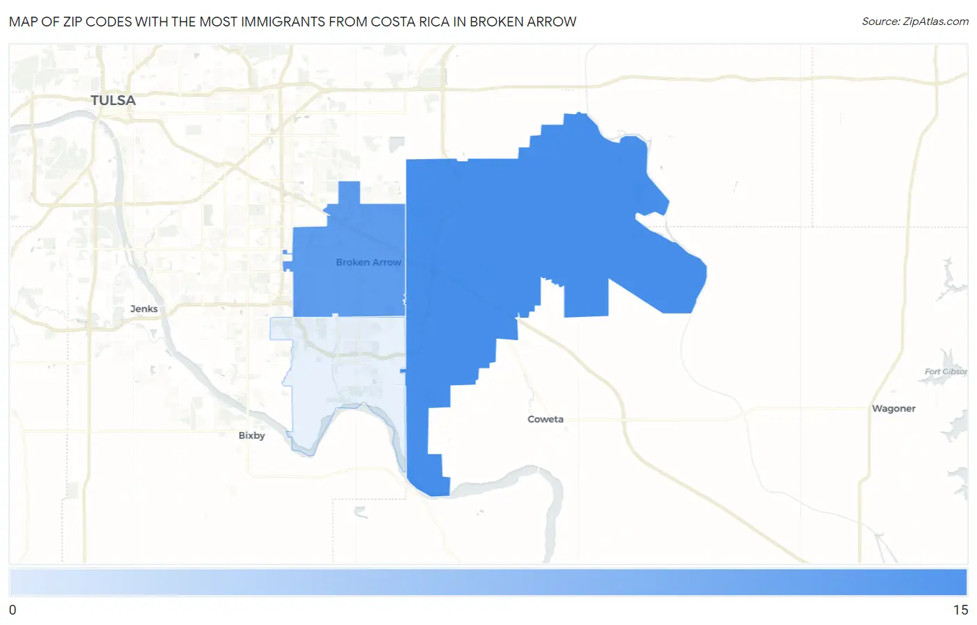 Zip Codes with the Most Immigrants from Costa Rica in Broken Arrow Map