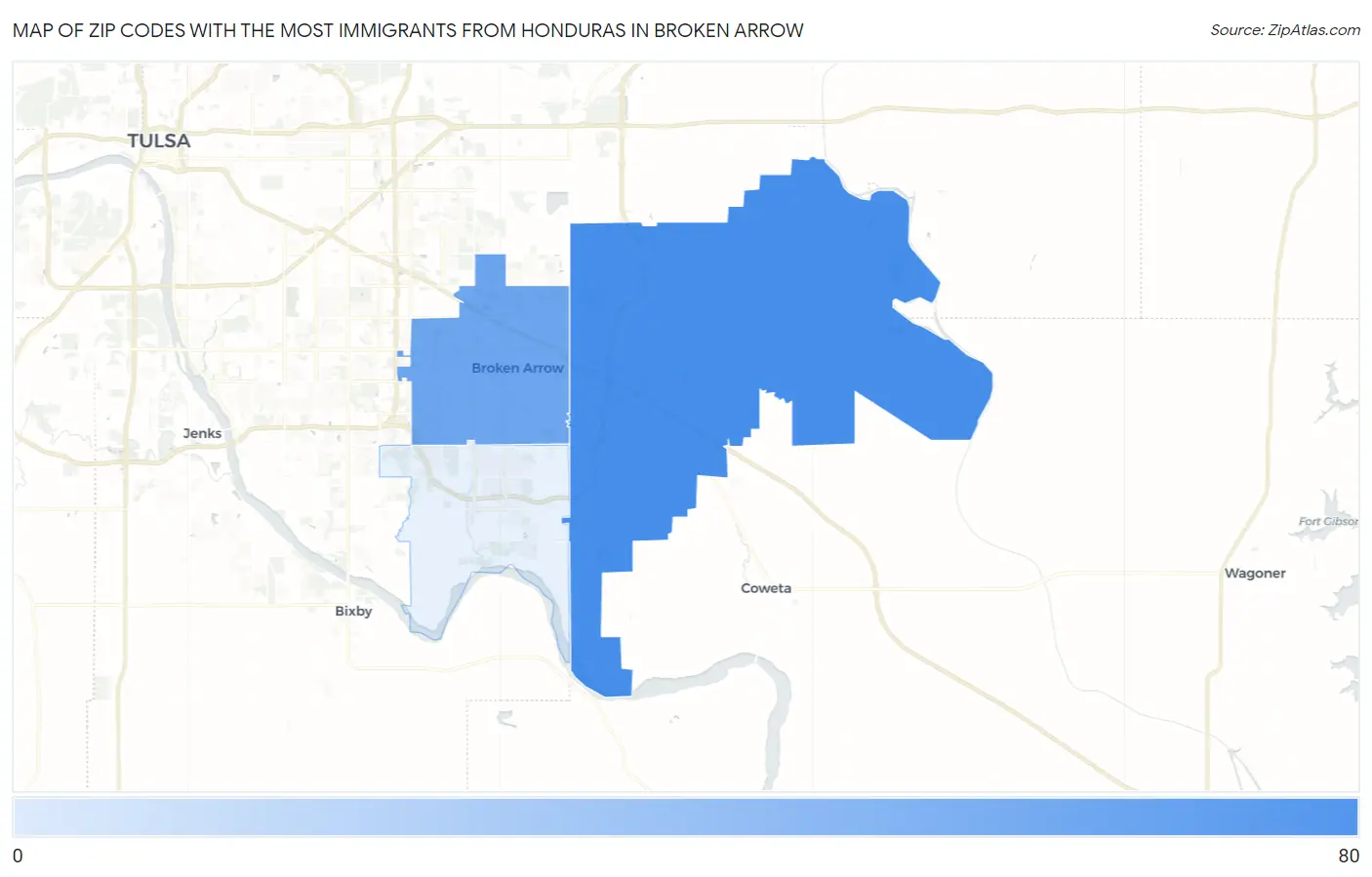 Zip Codes with the Most Immigrants from Honduras in Broken Arrow Map