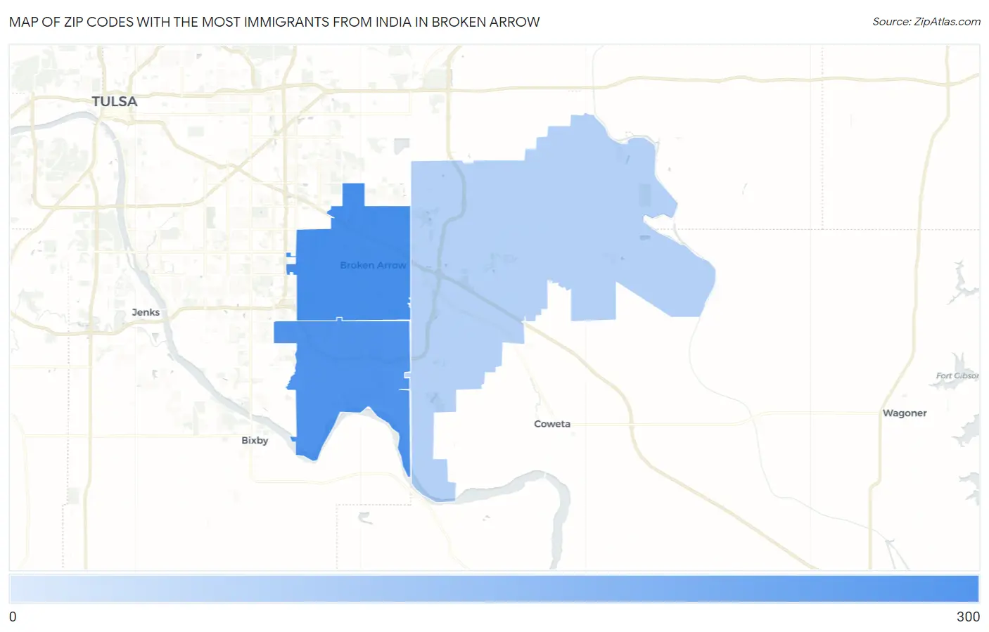 Zip Codes with the Most Immigrants from India in Broken Arrow Map