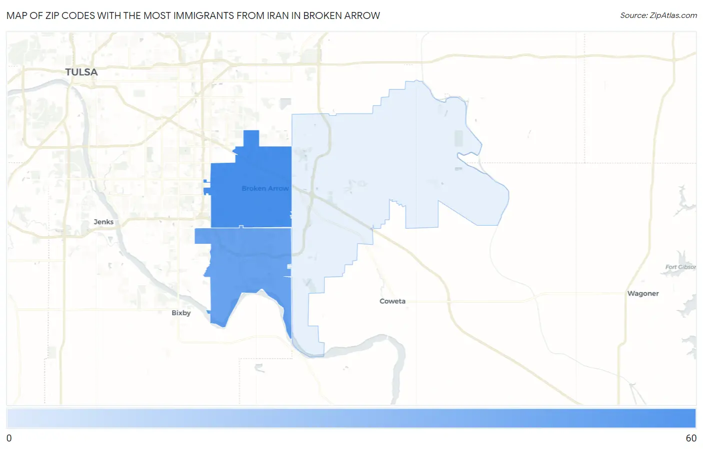 Zip Codes with the Most Immigrants from Iran in Broken Arrow Map