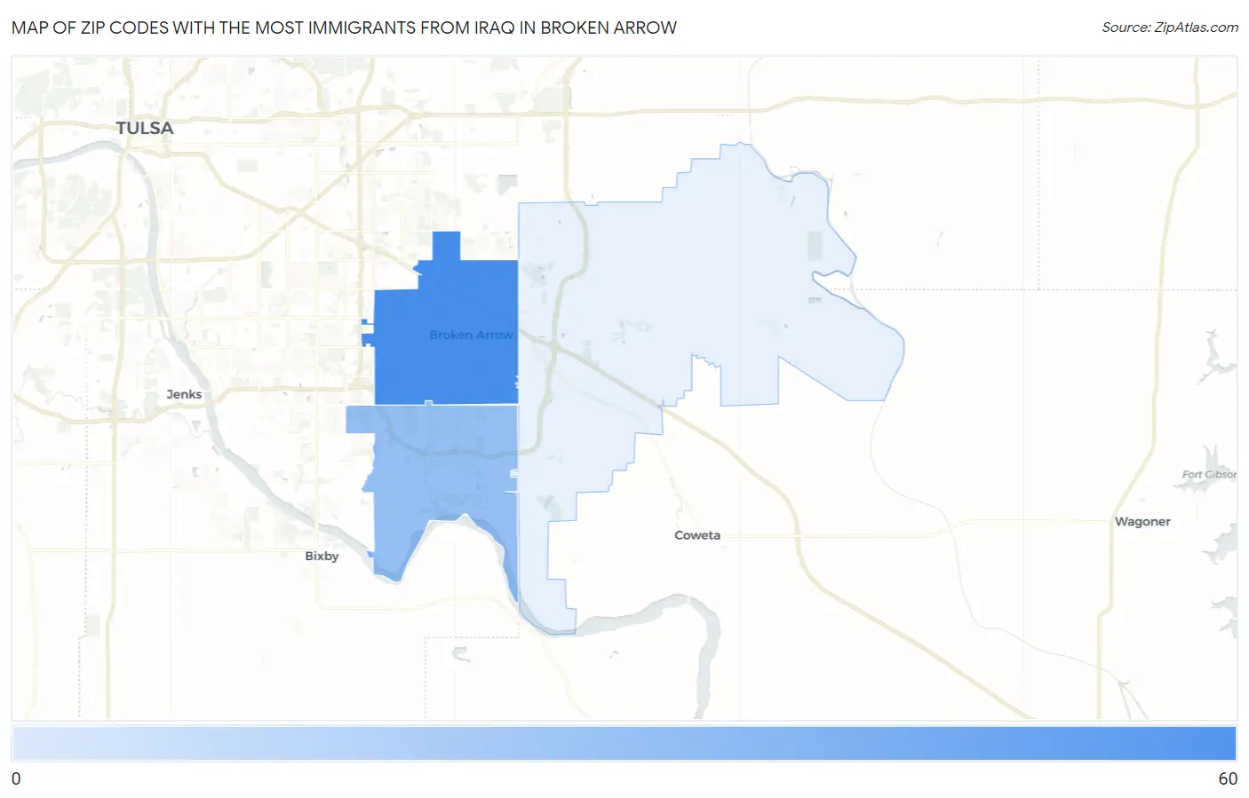 Zip Codes with the Most Immigrants from Iraq in Broken Arrow Map