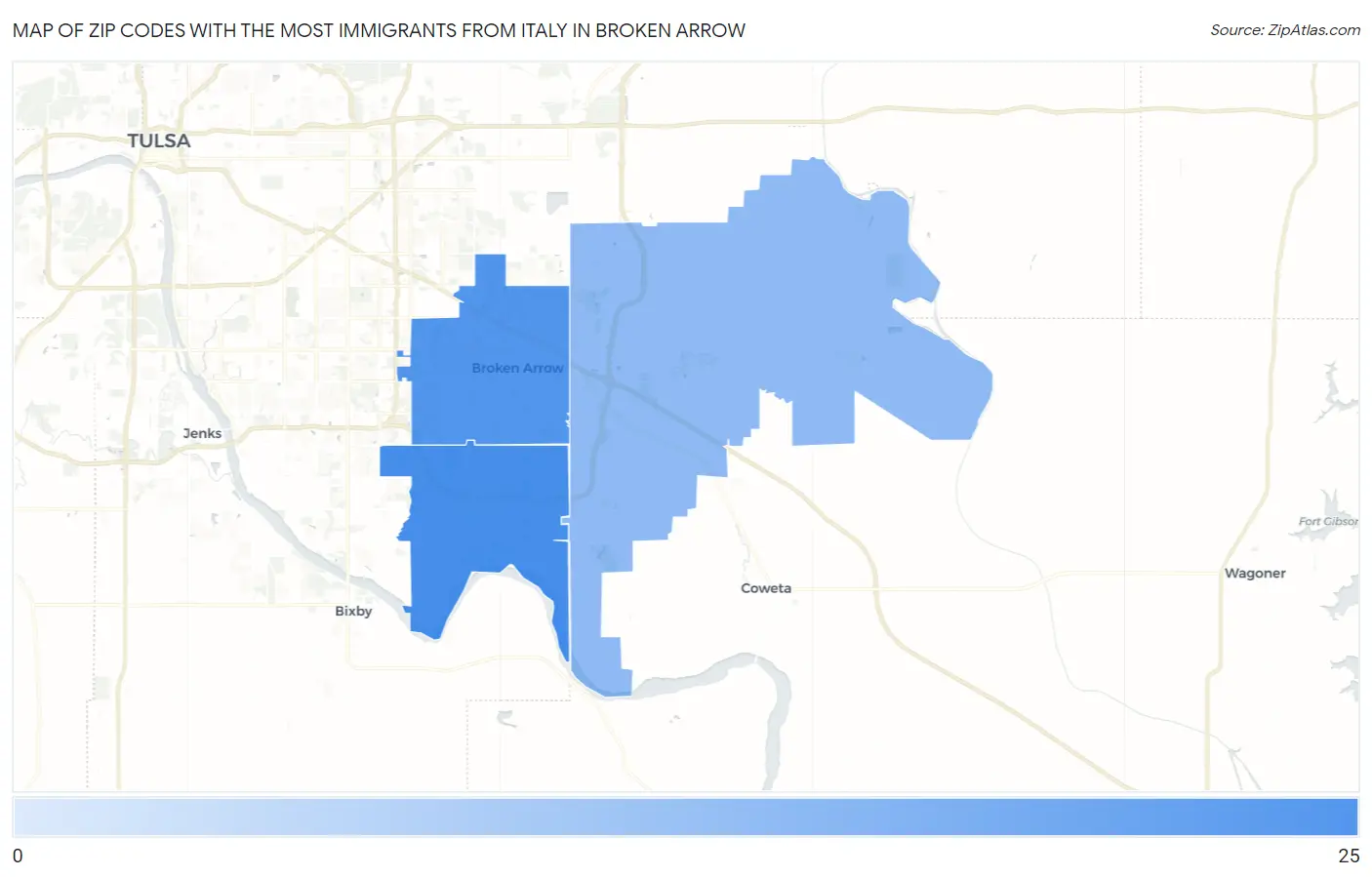 Zip Codes with the Most Immigrants from Italy in Broken Arrow Map