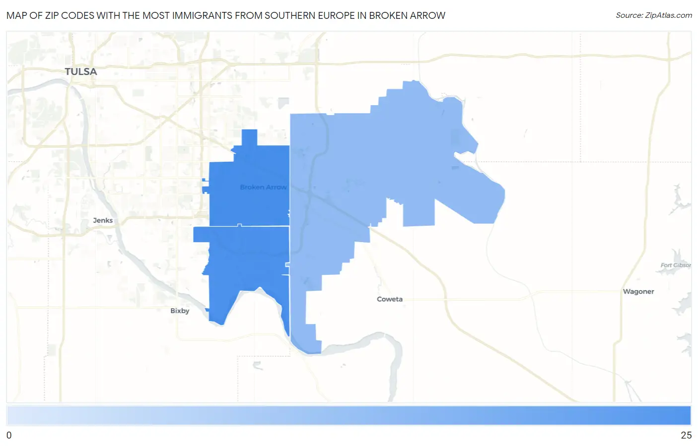 Zip Codes with the Most Immigrants from Southern Europe in Broken Arrow Map