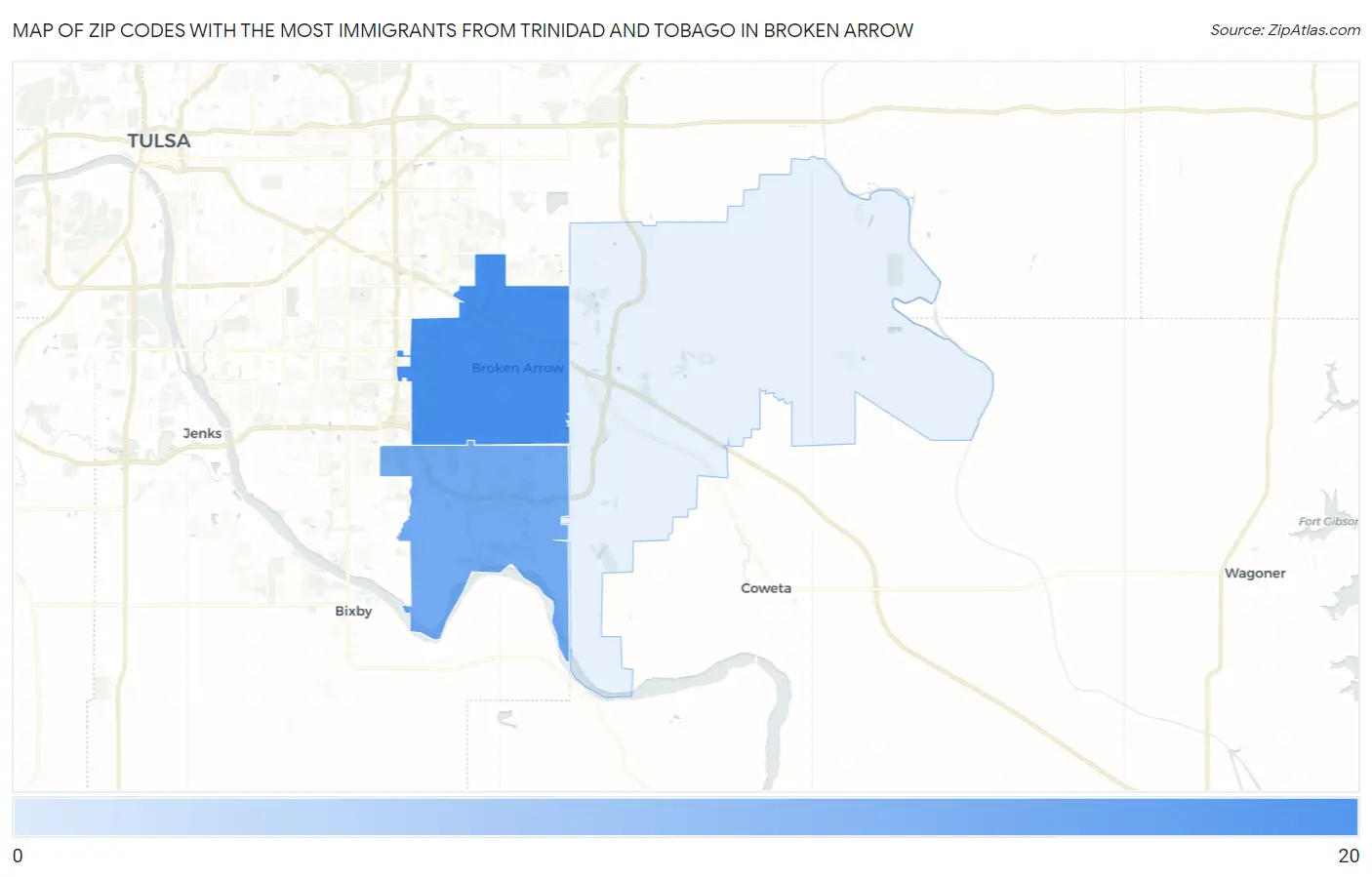 Zip Codes with the Most Immigrants from Trinidad and Tobago in Broken Arrow Map