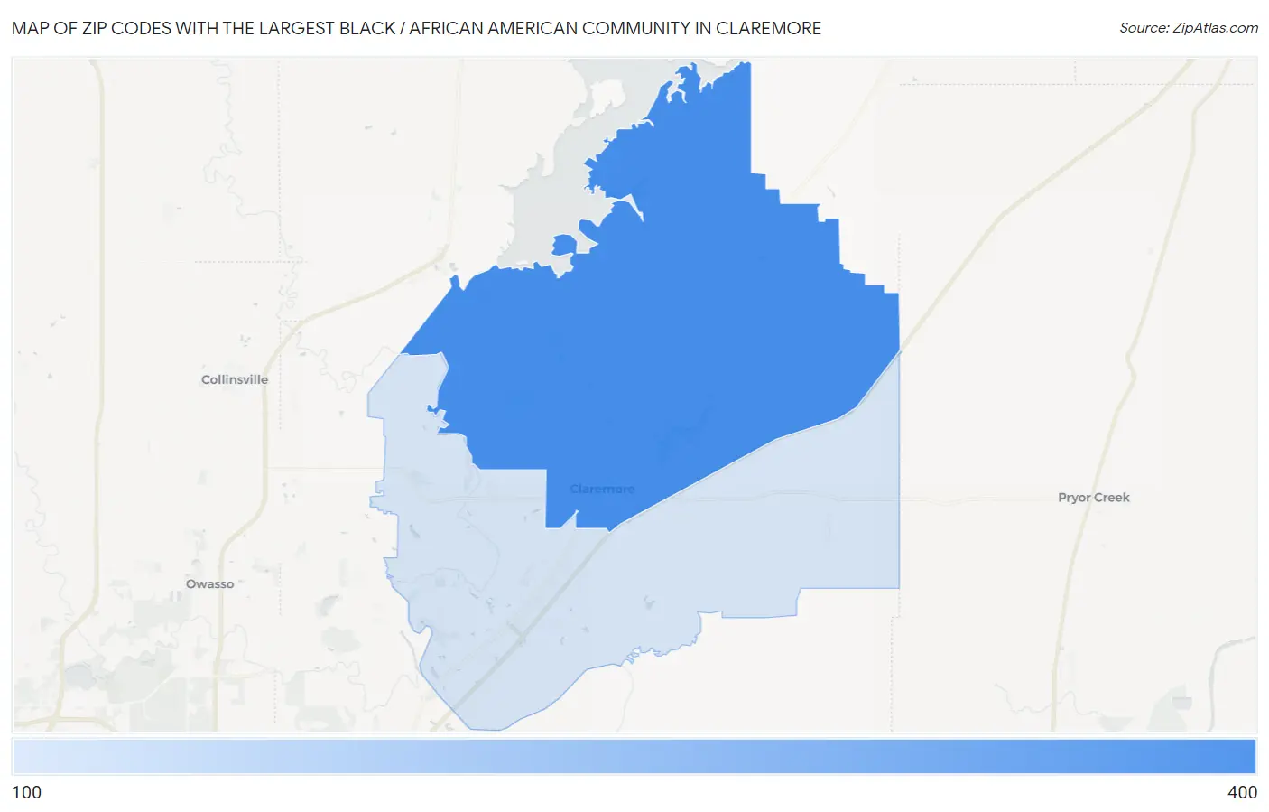 Zip Codes with the Largest Black / African American Community in Claremore Map