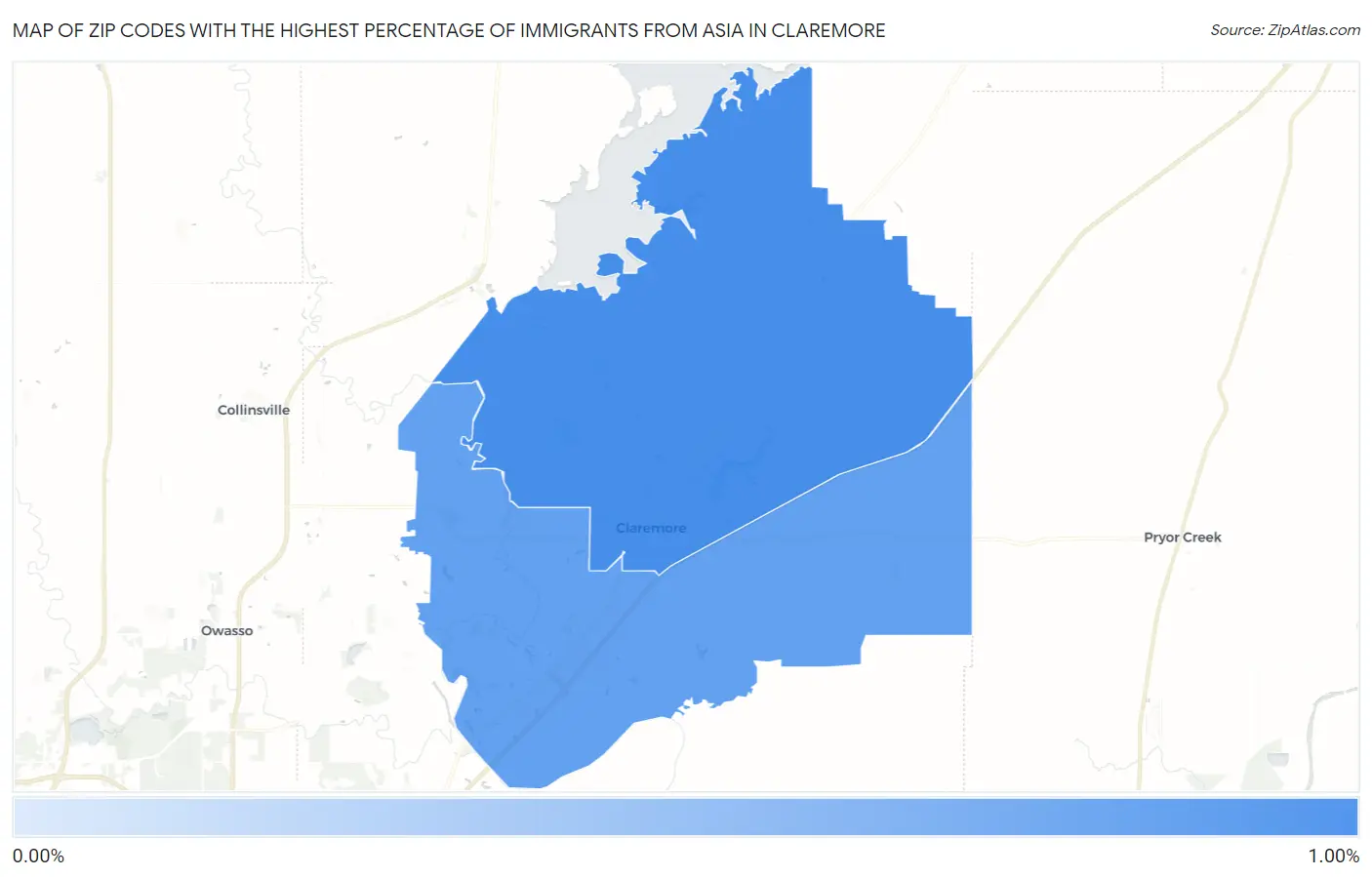 Zip Codes with the Highest Percentage of Immigrants from Asia in Claremore Map