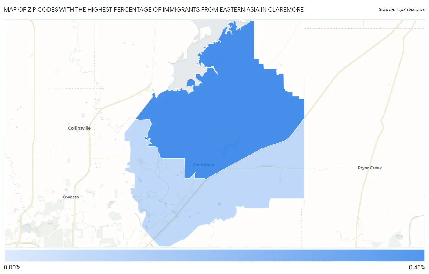 Zip Codes with the Highest Percentage of Immigrants from Eastern Asia in Claremore Map