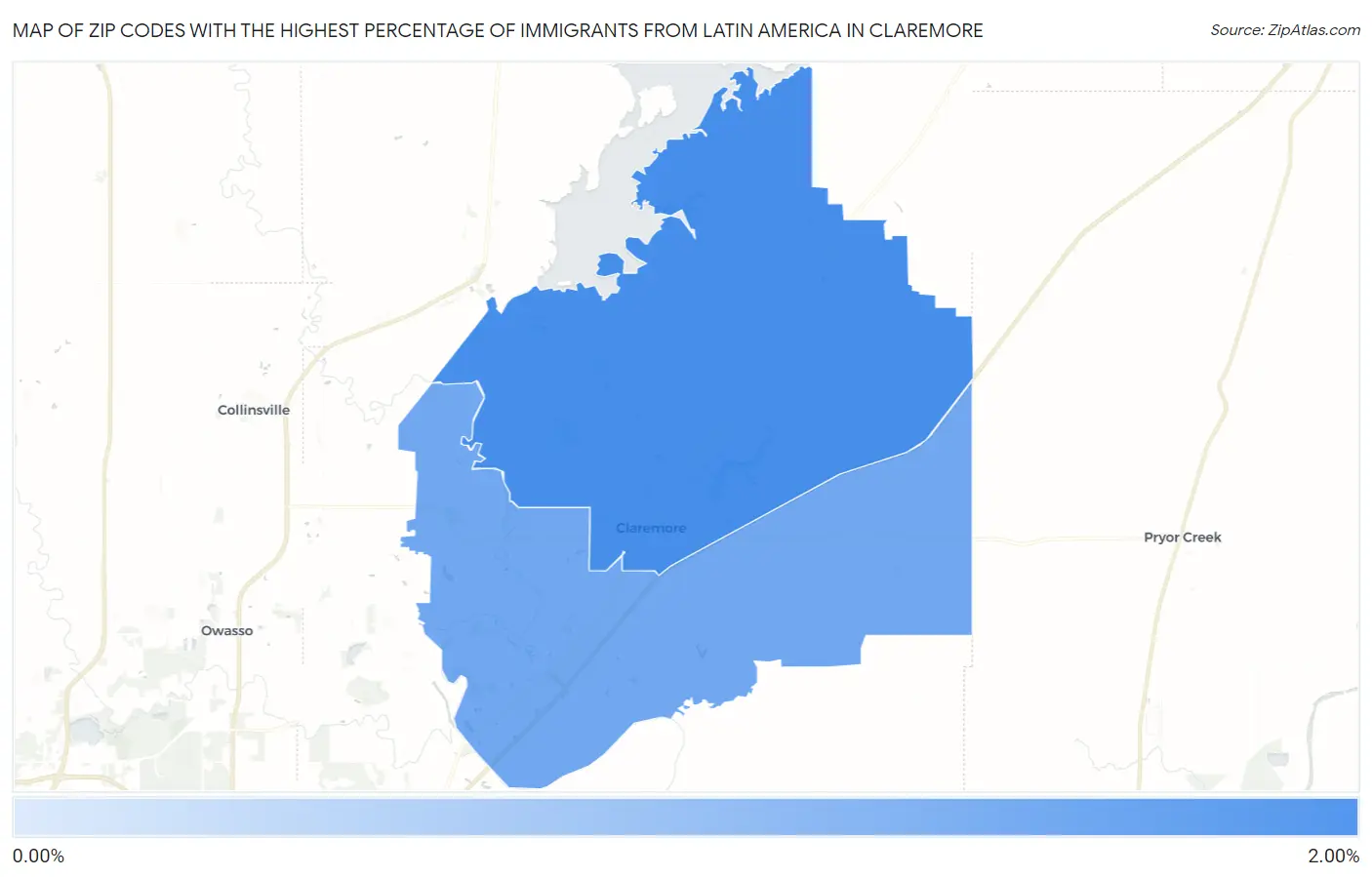 Zip Codes with the Highest Percentage of Immigrants from Latin America in Claremore Map