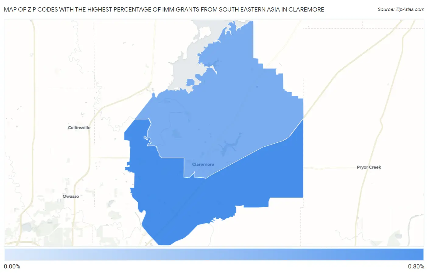Zip Codes with the Highest Percentage of Immigrants from South Eastern Asia in Claremore Map