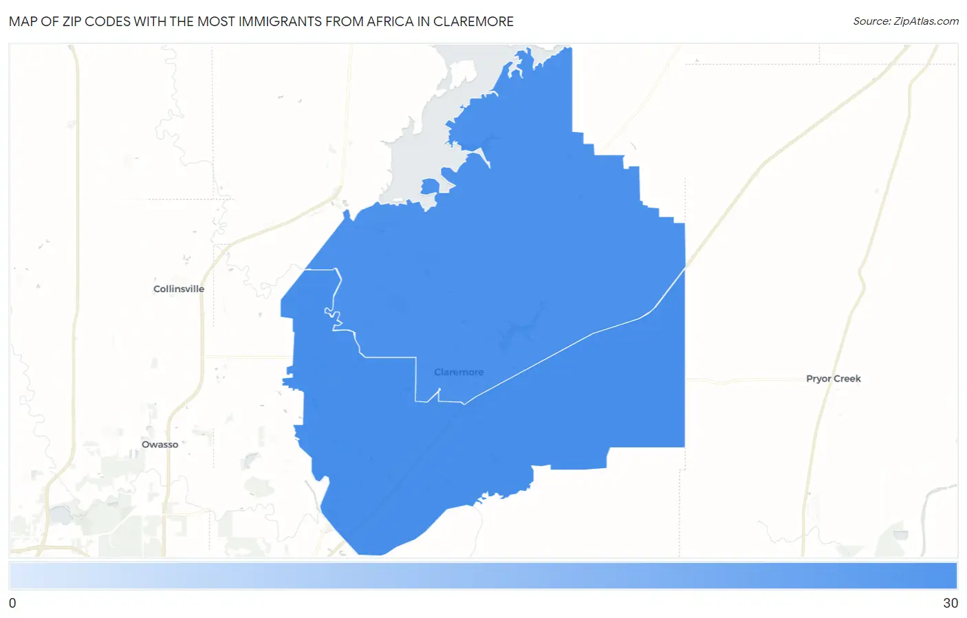Zip Codes with the Most Immigrants from Africa in Claremore Map