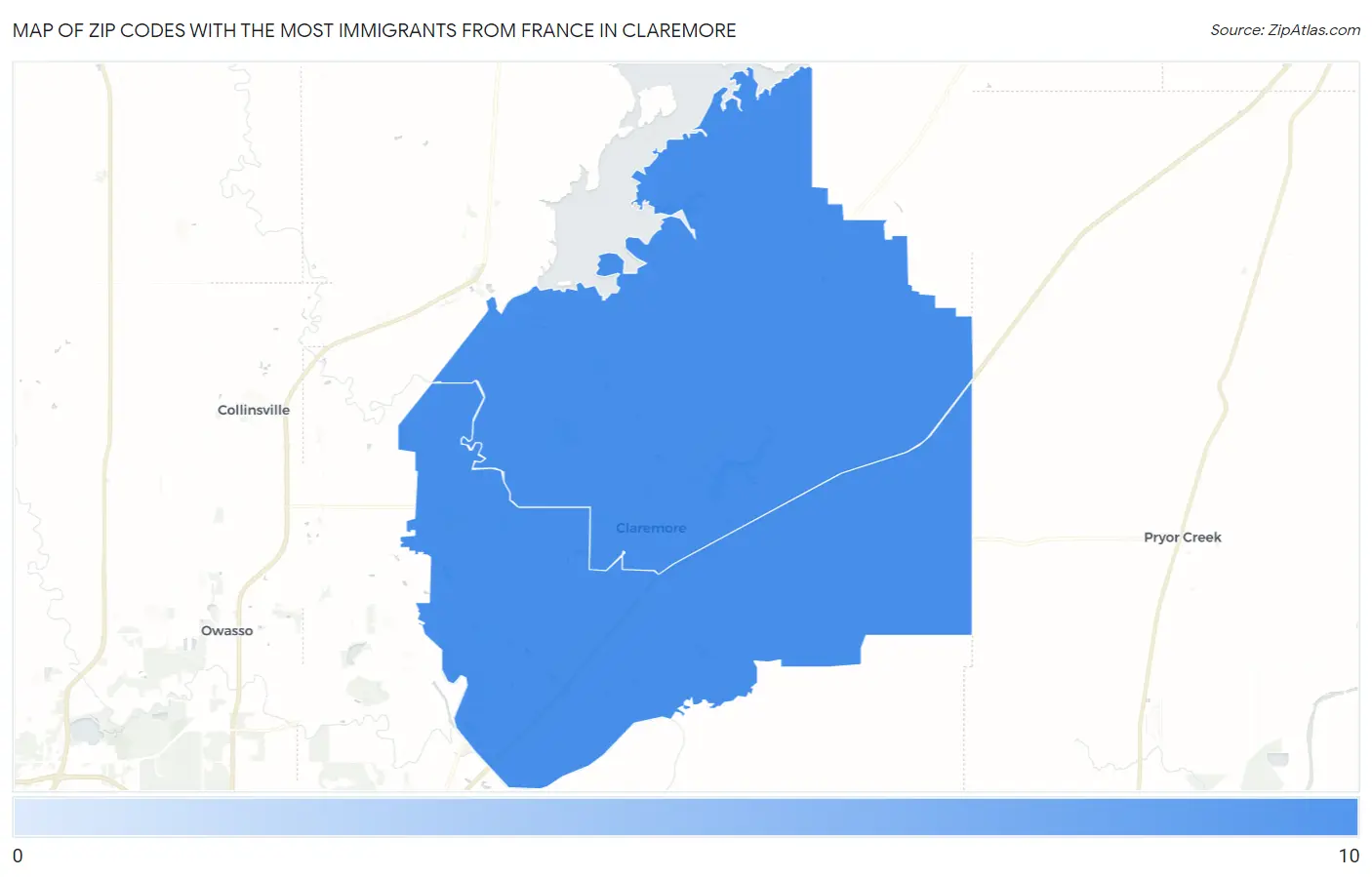 Zip Codes with the Most Immigrants from France in Claremore Map