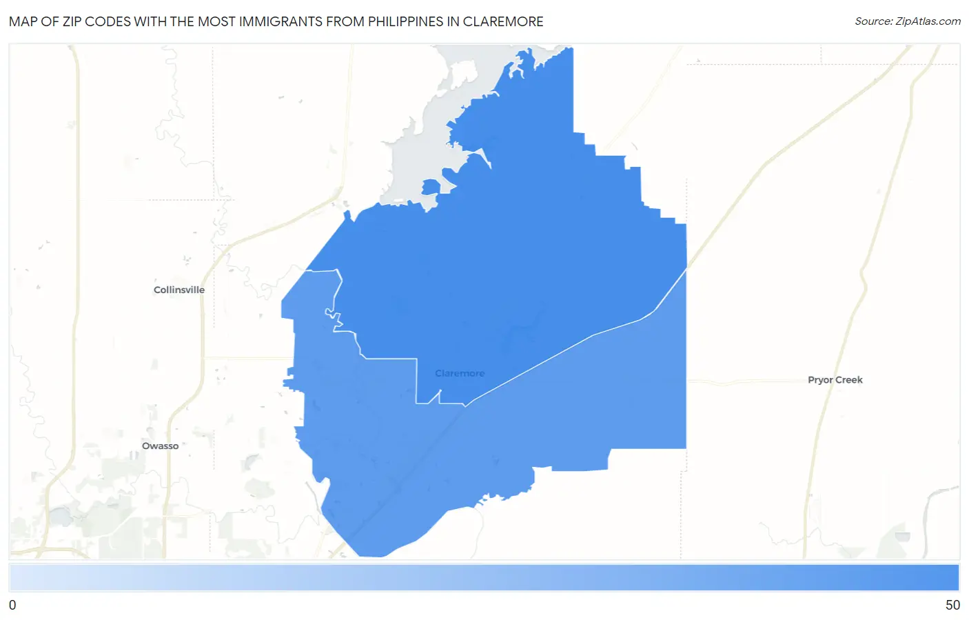 Zip Codes with the Most Immigrants from Philippines in Claremore Map