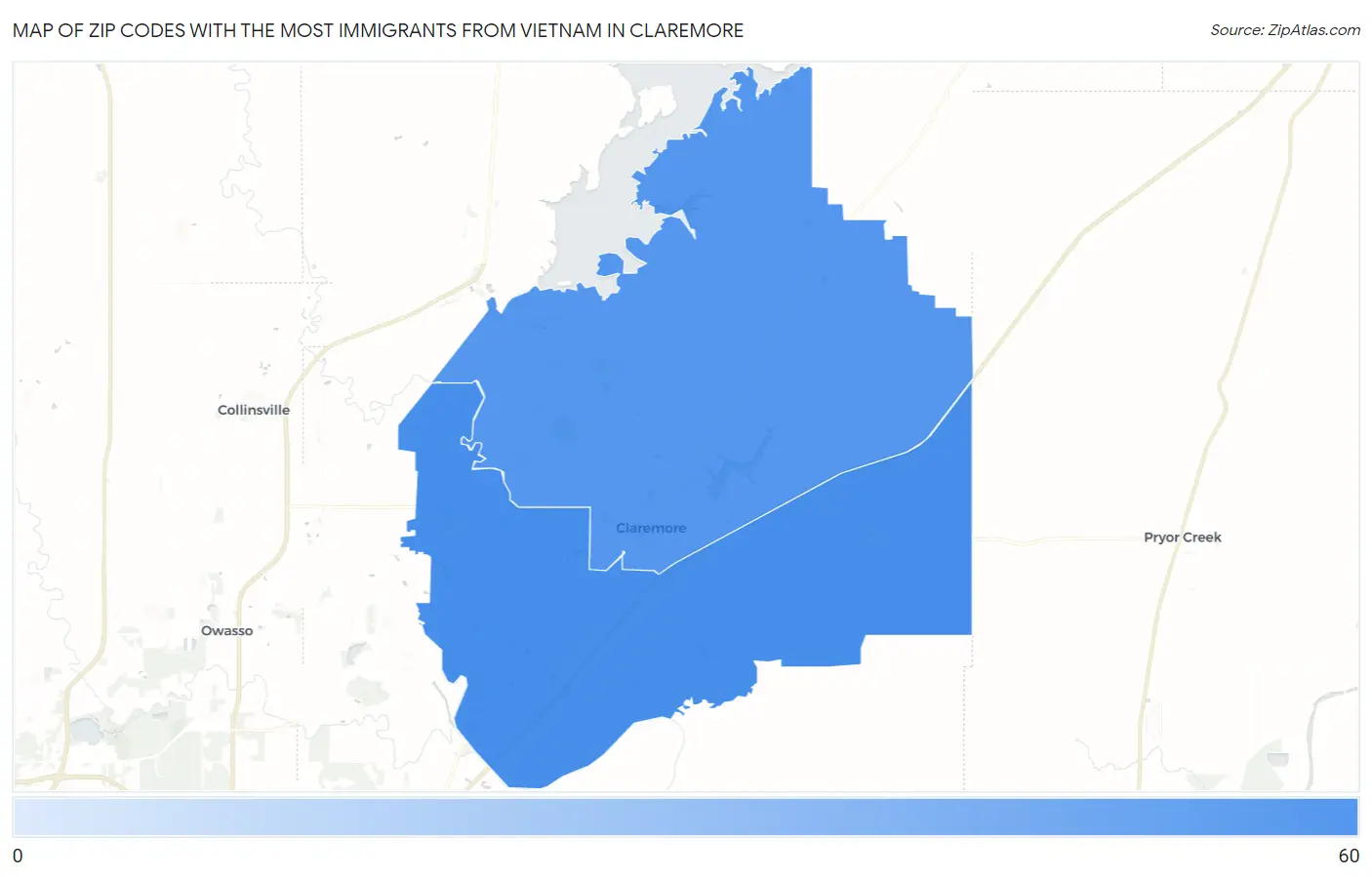 Zip Codes with the Most Immigrants from Vietnam in Claremore Map