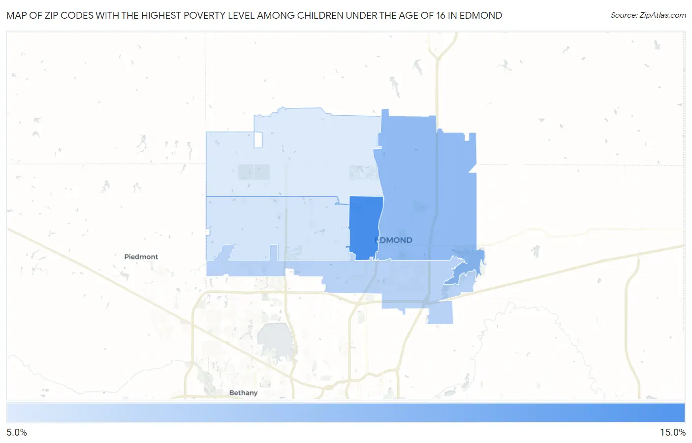 Zip Codes with the Highest Poverty Level Among Children Under the Age of 16 in Edmond Map