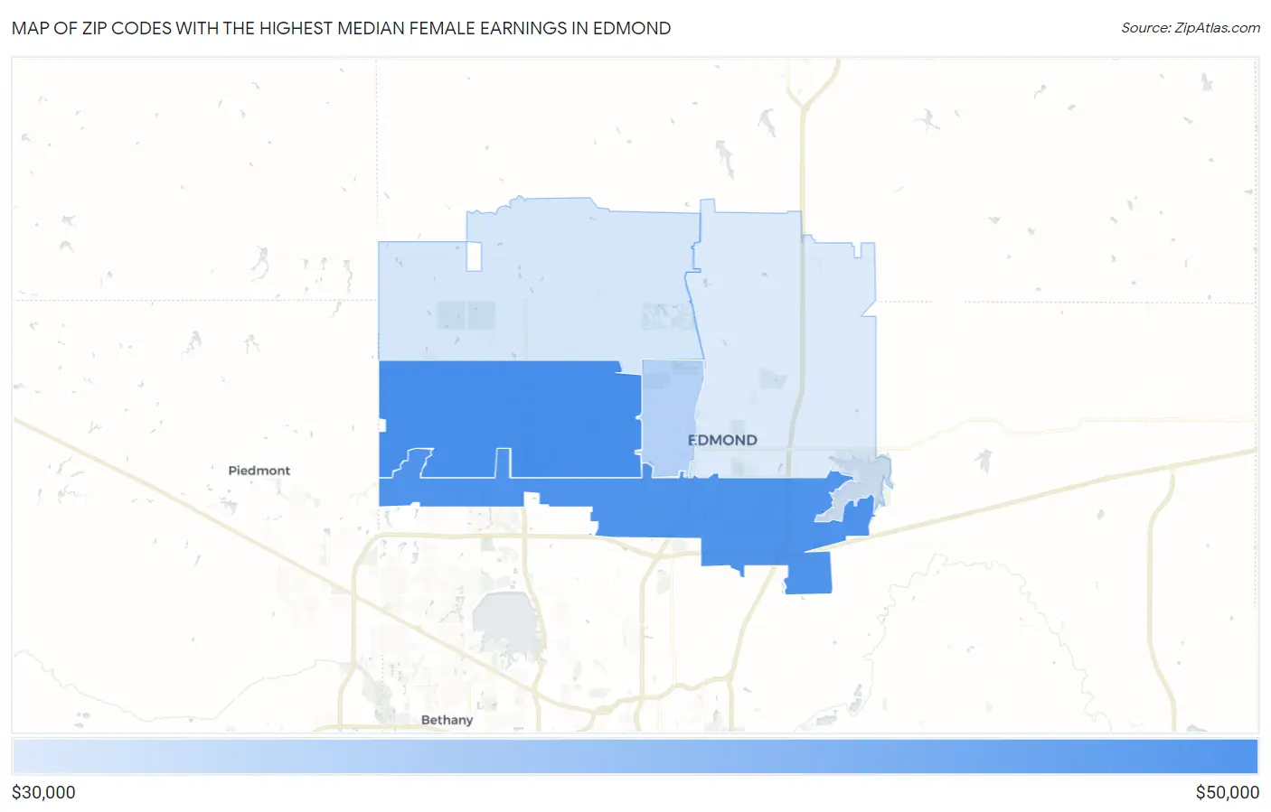 Zip Codes with the Highest Median Female Earnings in Edmond Map