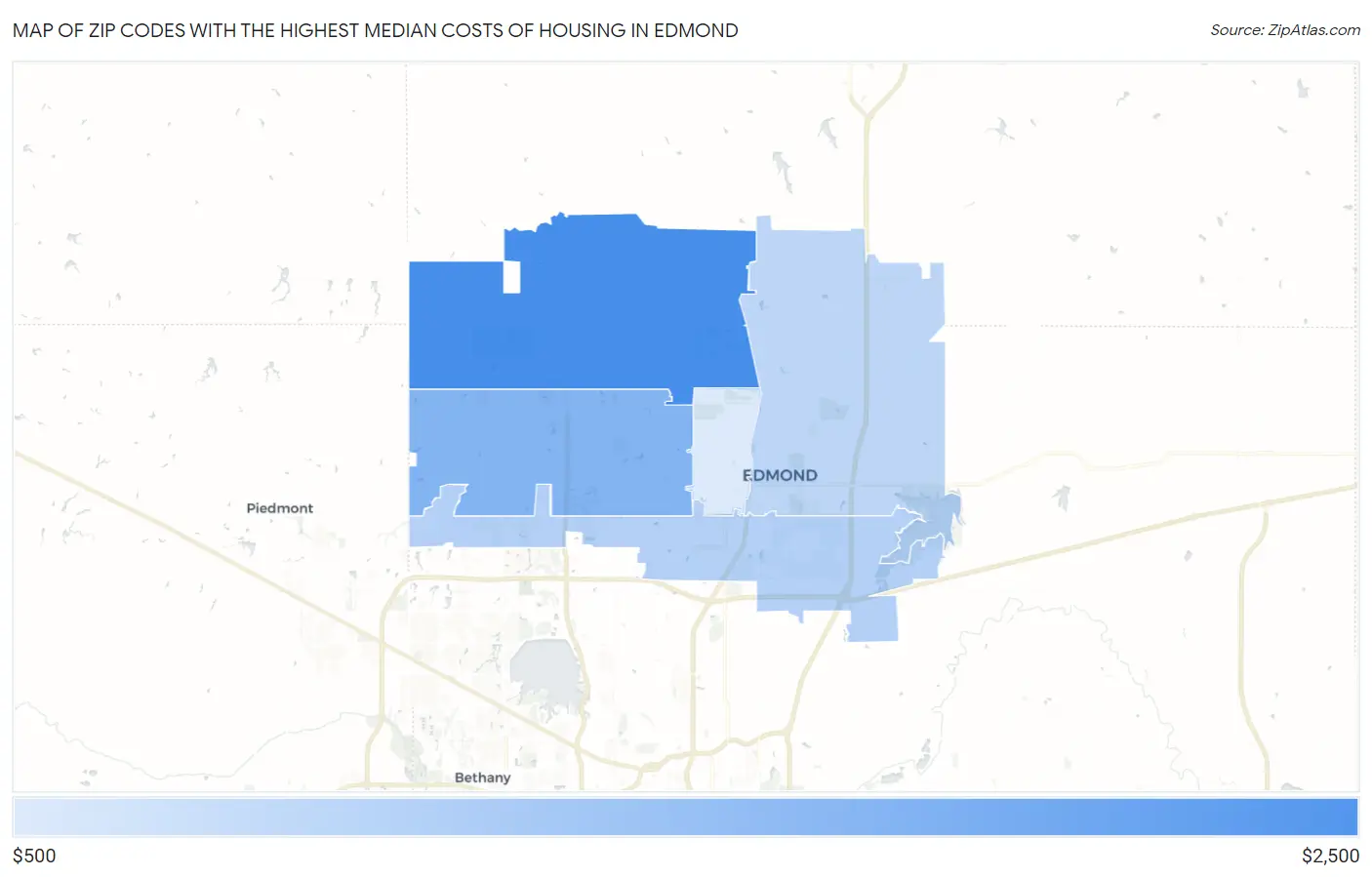 Zip Codes with the Highest Median Costs of Housing in Edmond Map