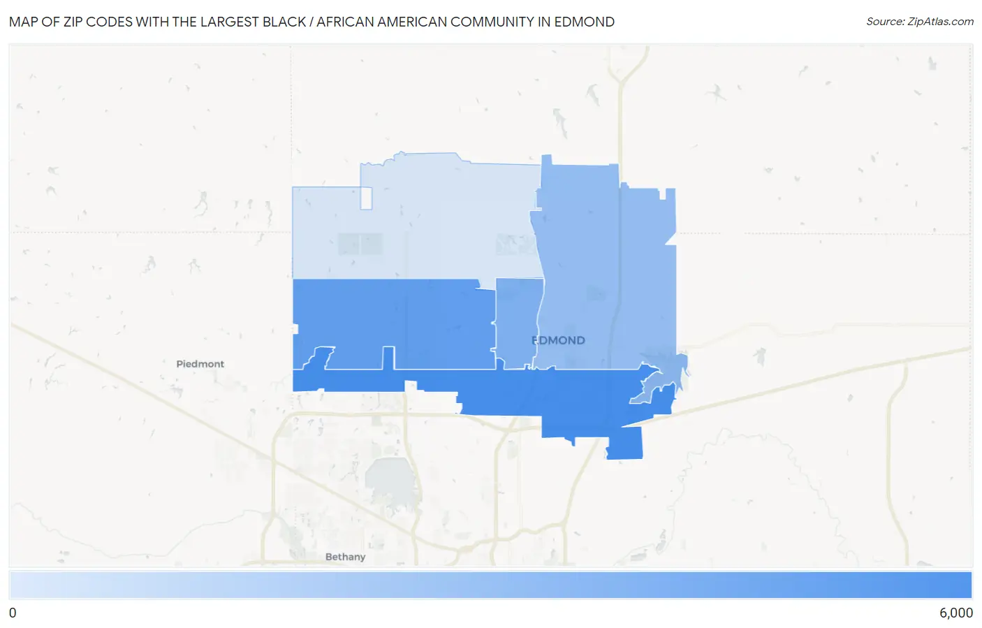 Zip Codes with the Largest Black / African American Community in Edmond Map