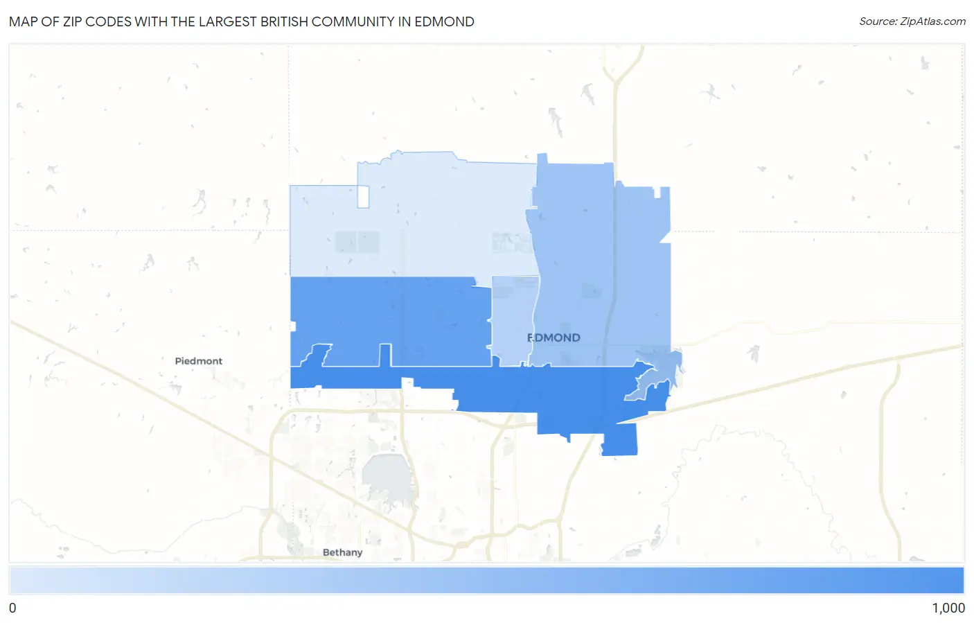 Zip Codes with the Largest British Community in Edmond Map